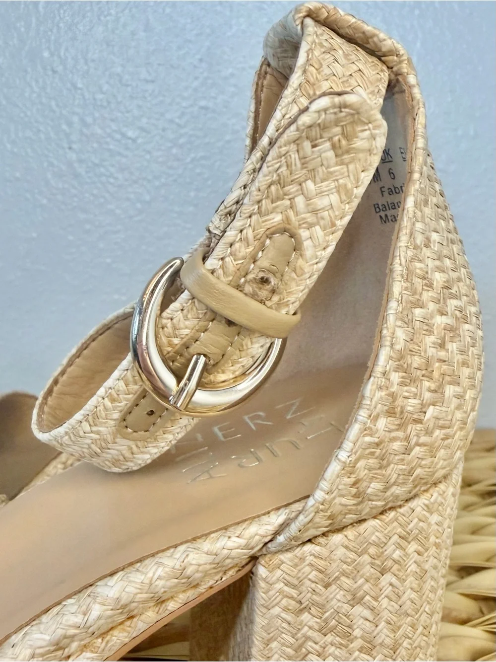Naturalizer Beige Woven Block Heel Sandals Size US8.5